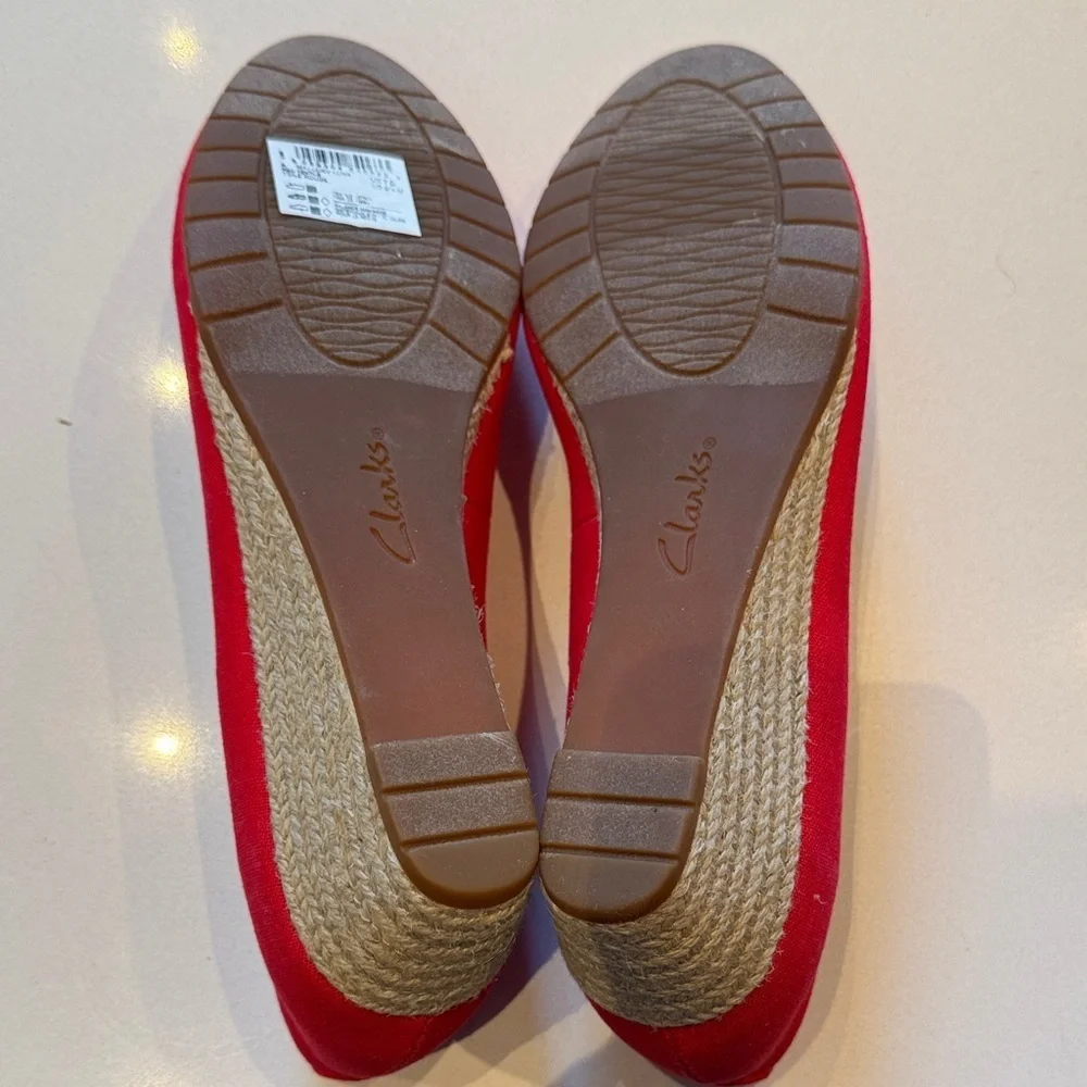 🆕 Clarks Mallory Luna Wedge Espadrilles Rope Pump, Cherry Red, Size 9.5M